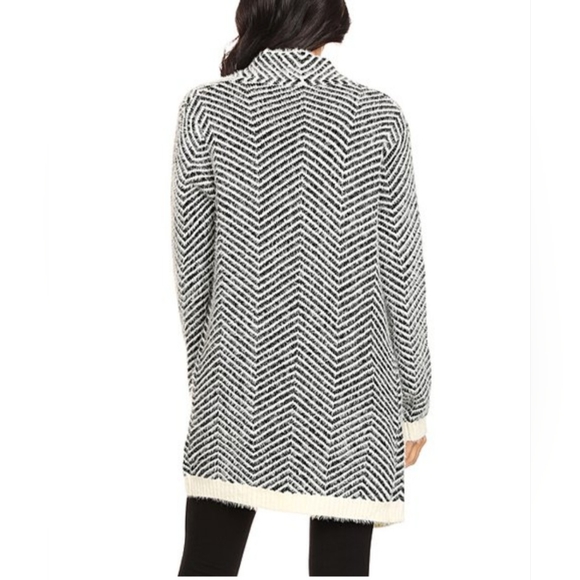 Black & White Herringbone Duster - Women & Plus/ Slonl R Long Cardigan - Picture 2 of 13